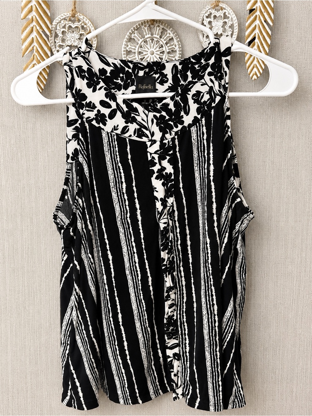 Rafaella Black & White Floral-Stripe Sleeveless Tank